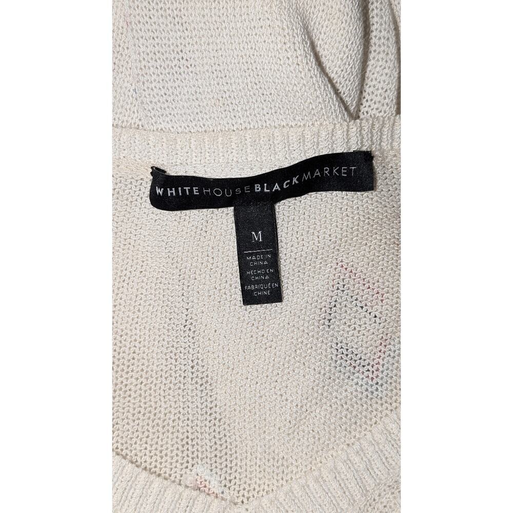 White House Black Market V Neck Knit Sweater Diamond Pattern Pullover Top Medium - Picture 5 of 5